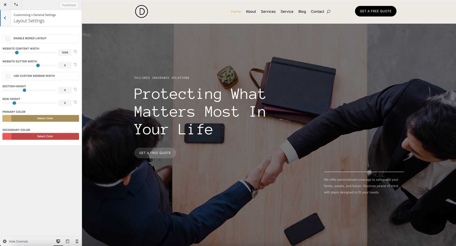 Sito di avviamento assicurativo per Divi