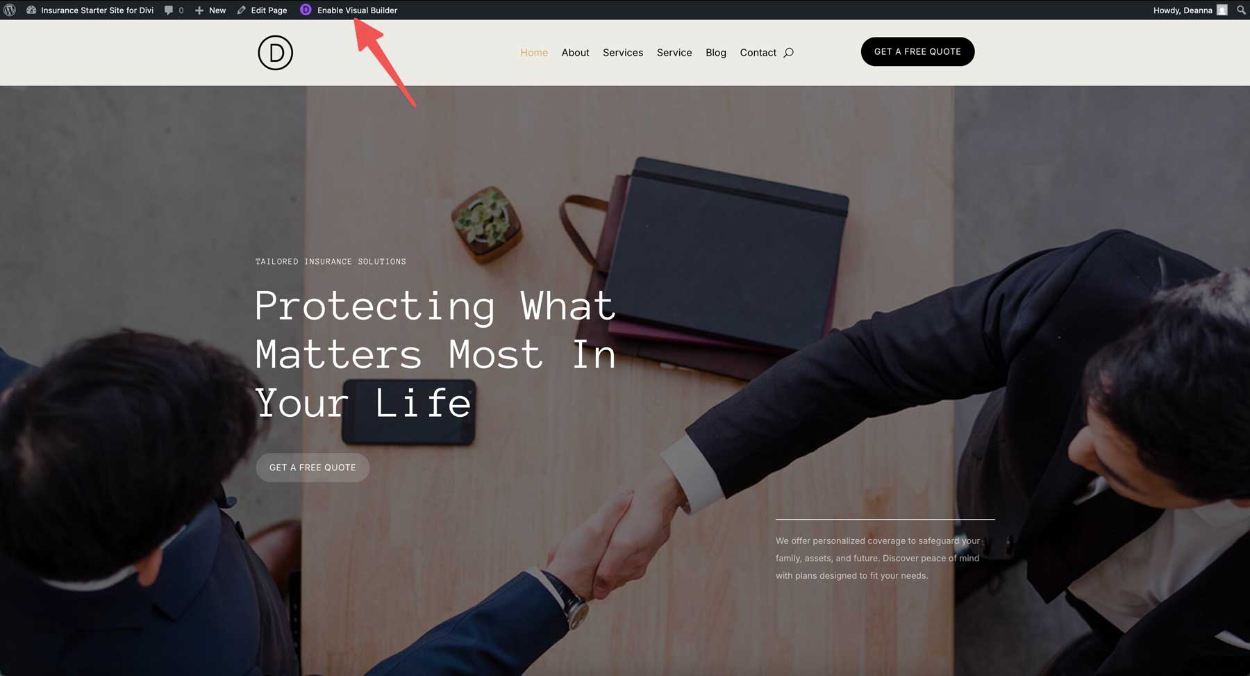 Sito di avviamento assicurativo per Divi