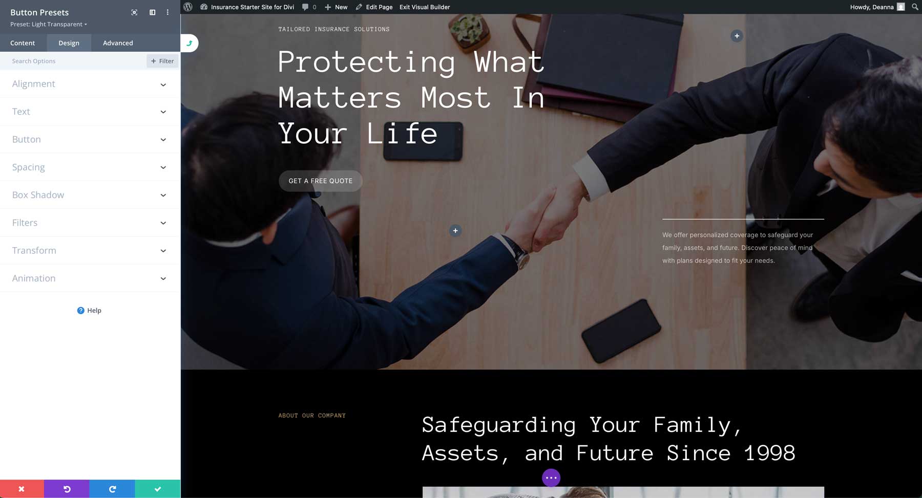 Sito di avviamento assicurativo per Divi