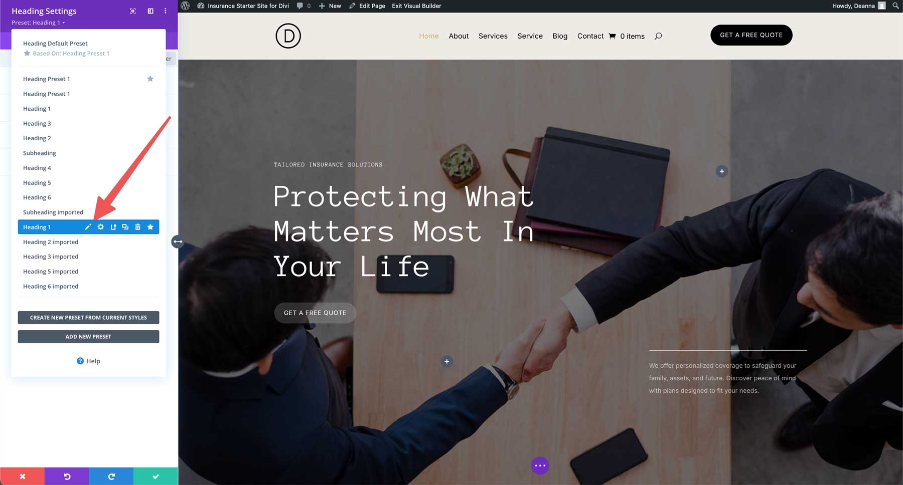 Sito di avviamento assicurativo per Divi