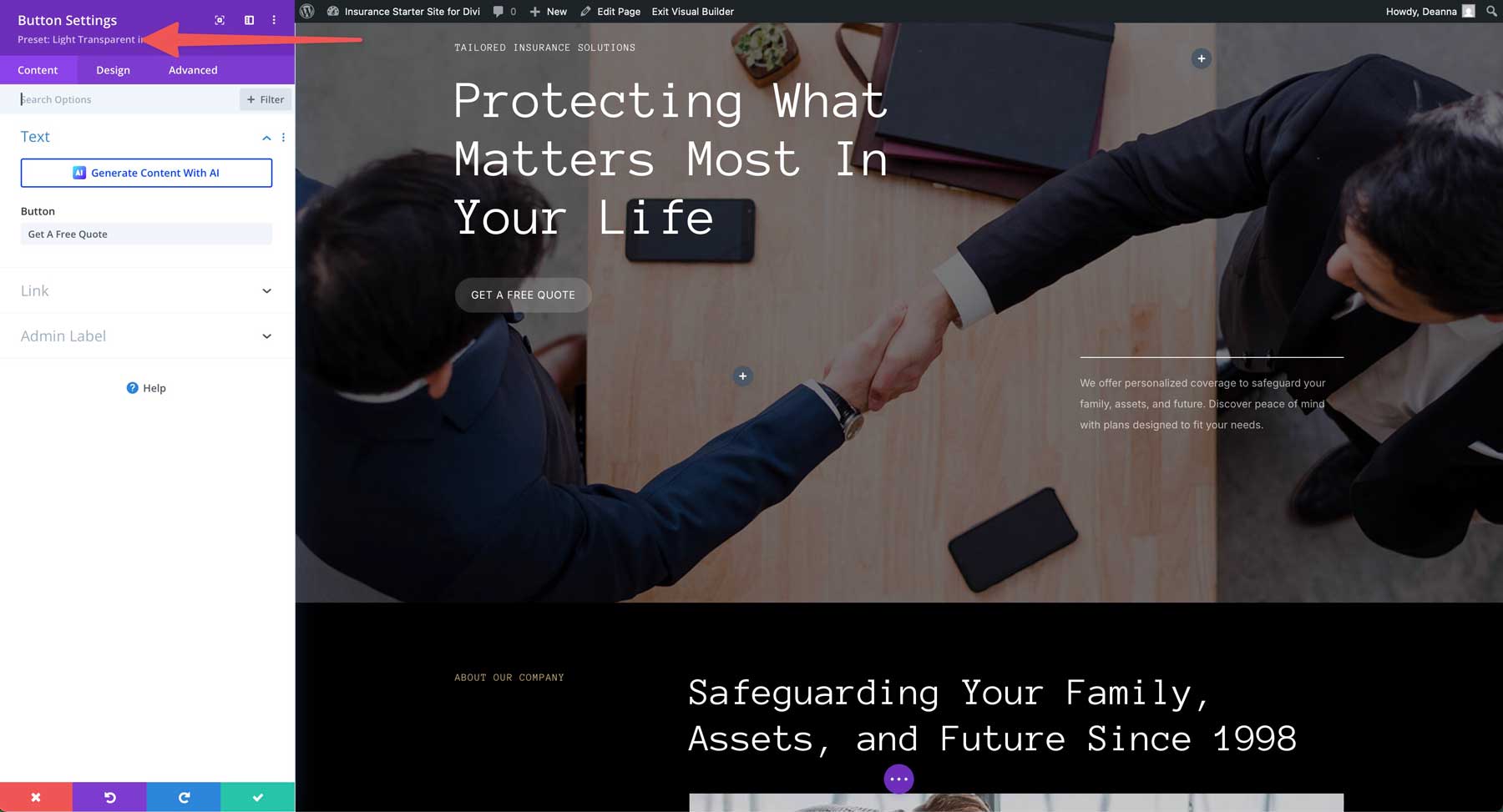 Sito di avviamento assicurativo per Divi