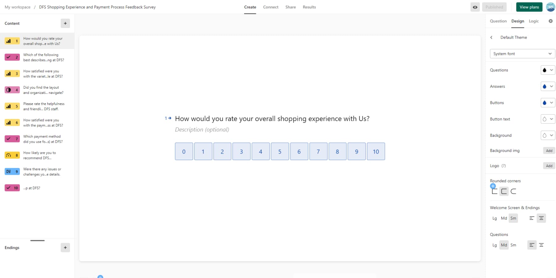 Typeformsのユーザーインターフェイスのスクリーンショット