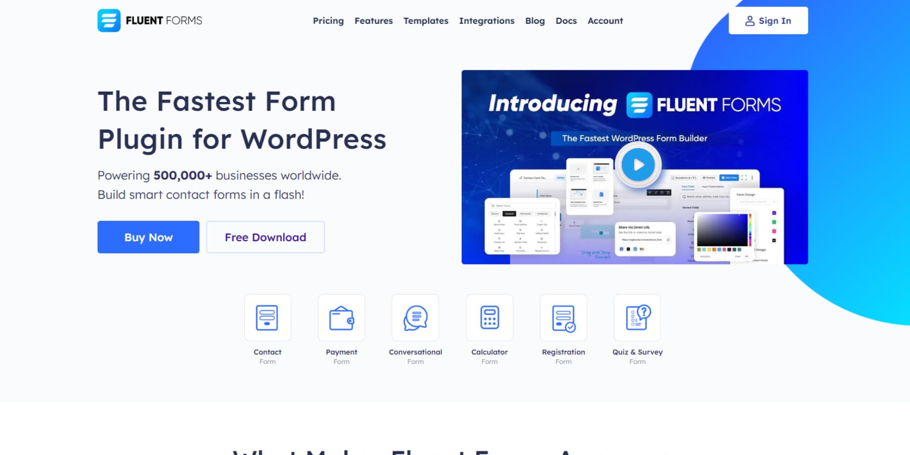 Fluent Formsのホームページのスクリーンショット
