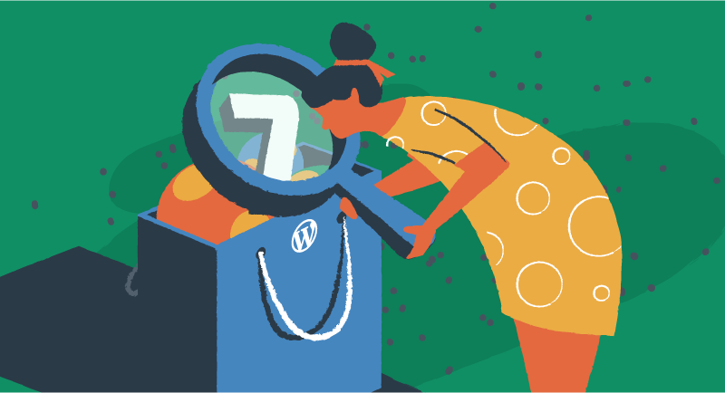 Eine Frau schaut sich eine Tüte mit 7 zusätzlichen WordPress -Tipps an.