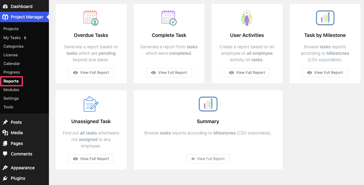 Cara melihat laporan proyek otomatis dengan WP Project Manager