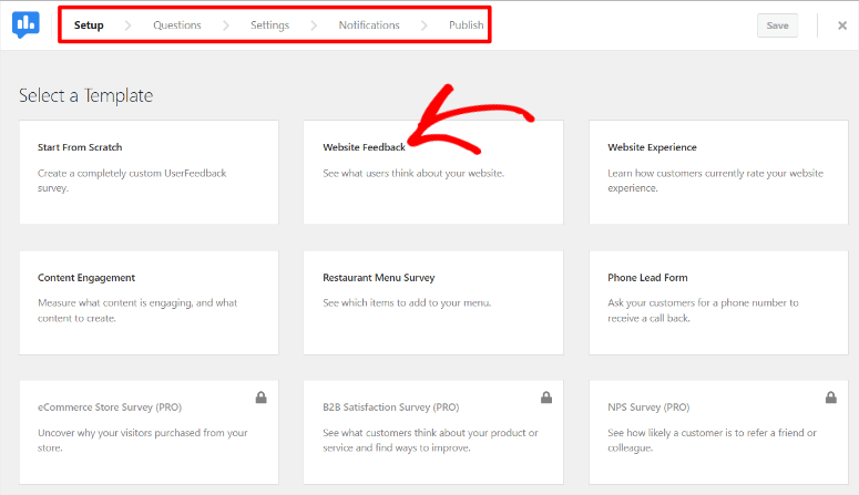 userfeedback template page