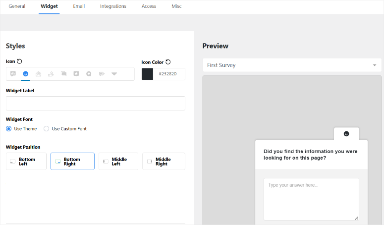 userfeedback widget customization