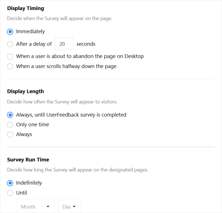 userfeedback display timing