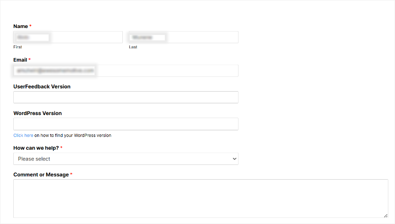 userfeedback ticket form