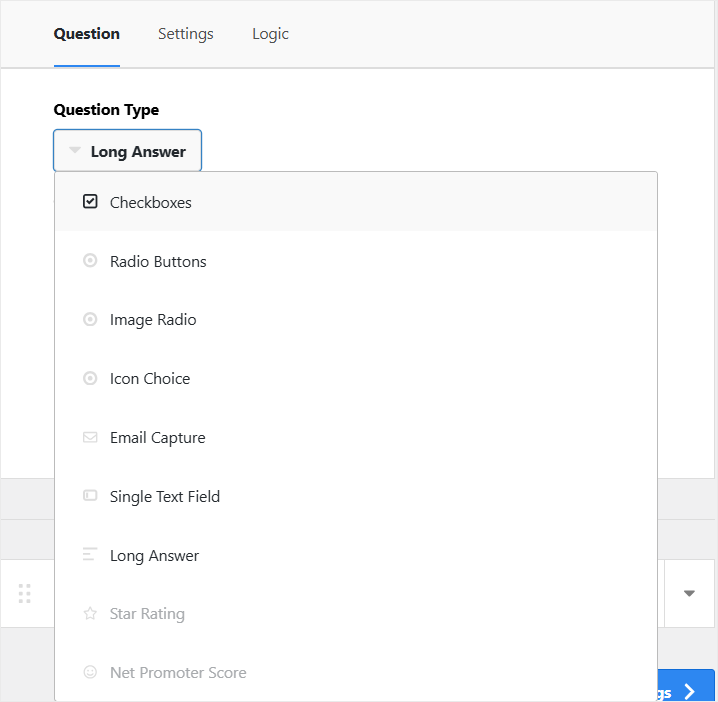 userfeedback question type