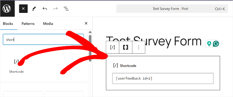 userfeedback shortcode