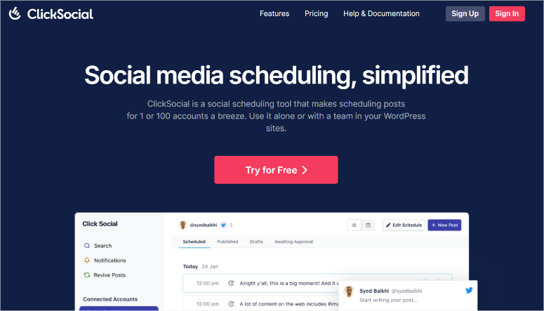Clicksocial -Homapage - ISITWP - Darmowy detektor motywów WordPress clicksocial homepage