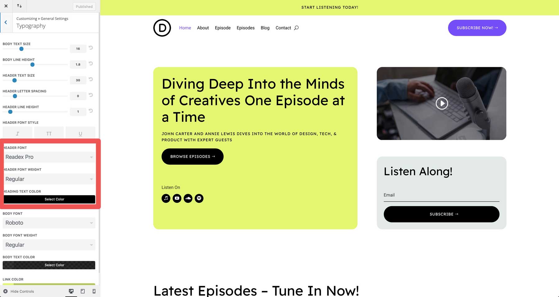 Divi의 팟 캐스트 스타터 사이트