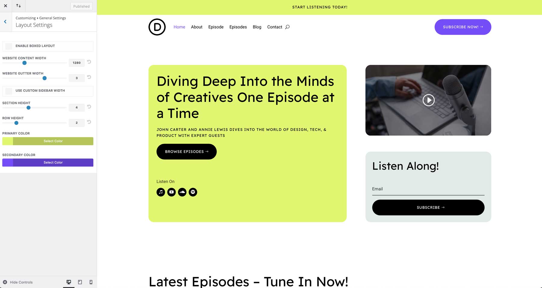 Divi의 팟 캐스트 스타터 사이트