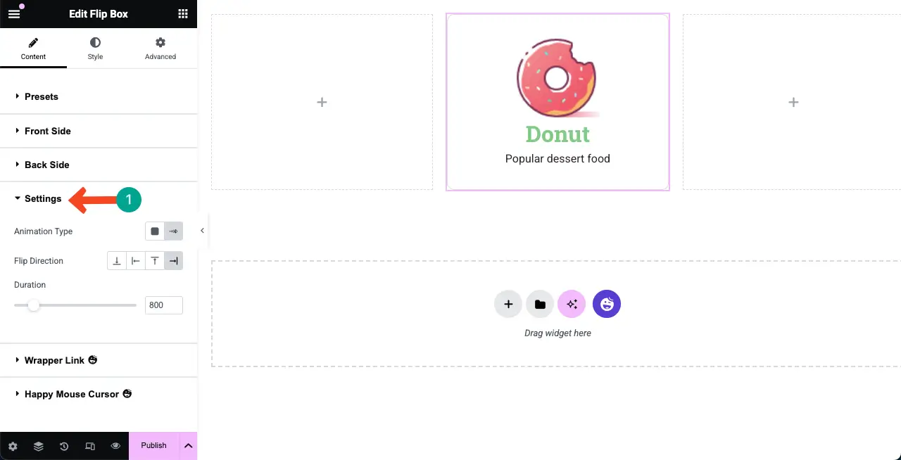 Come aggiungere una finestra di ribalta in WordPress con Element 9 Configure Settings for the Flip Box Widget