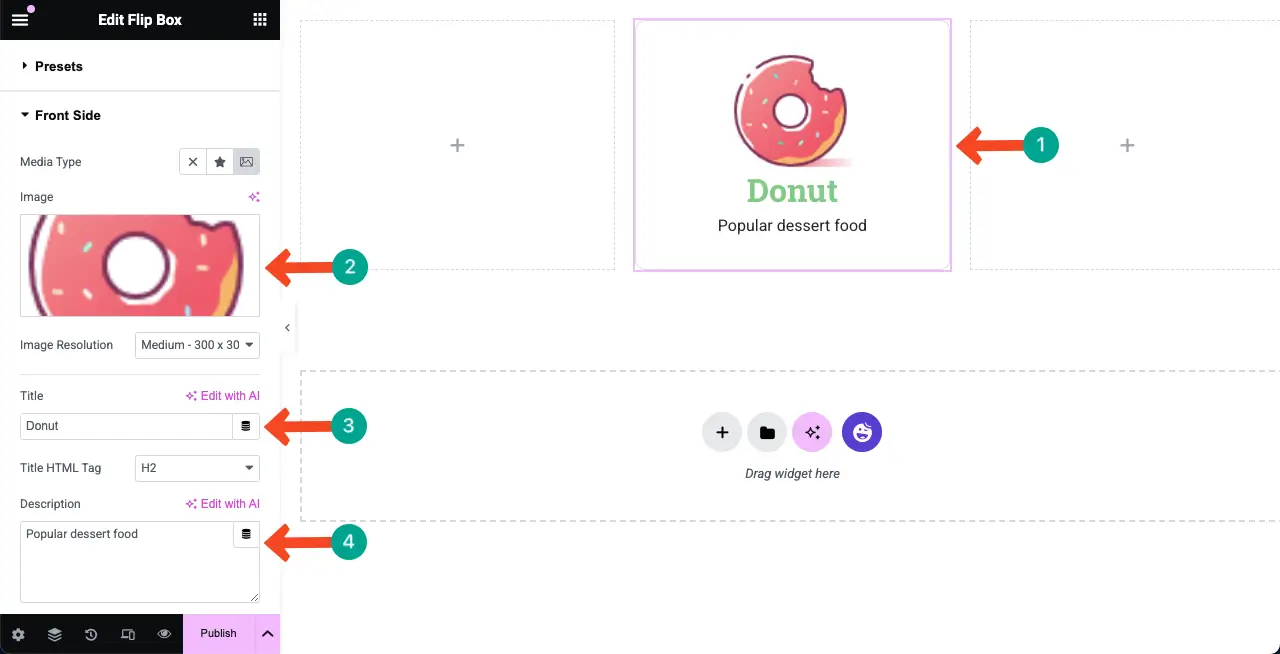 Come aggiungere una box di rovescio in WordPress con Element 7 Content added to the front side of the flip box