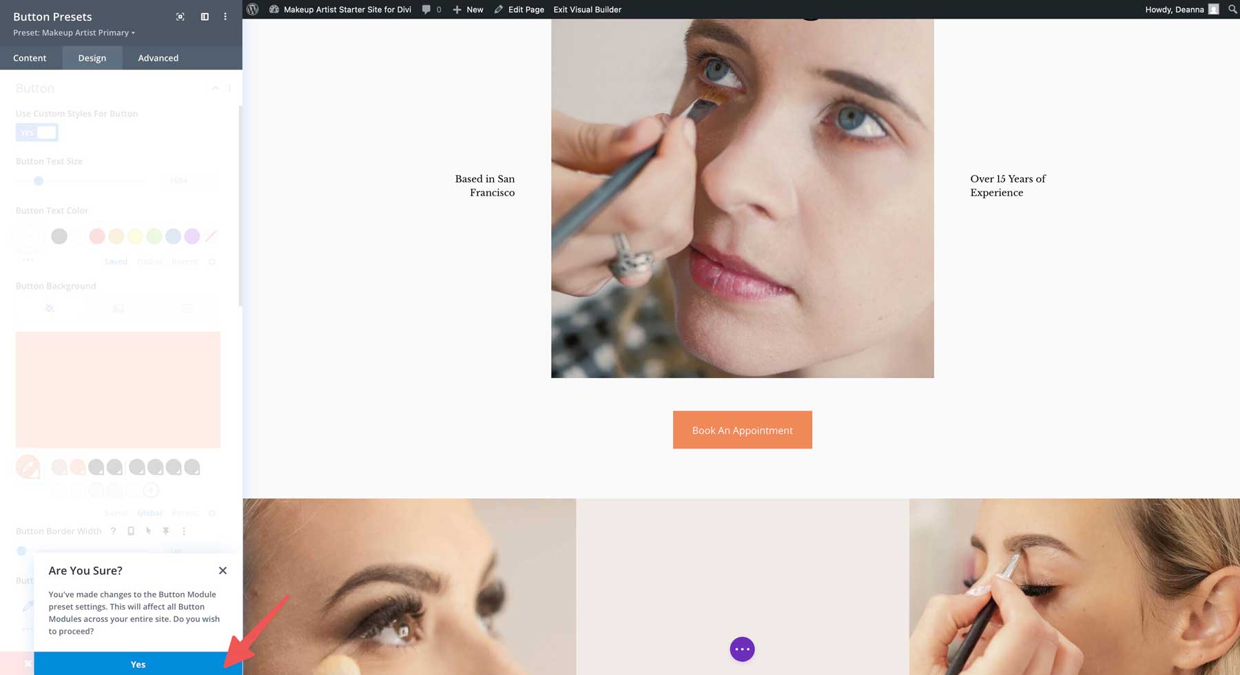 Site de pornire a artistului de machiaj pentru Divi