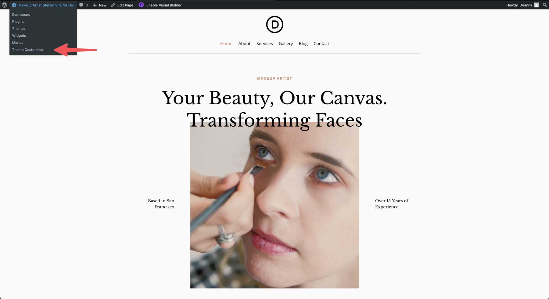 Site de pornire a artistului de machiaj pentru Divi