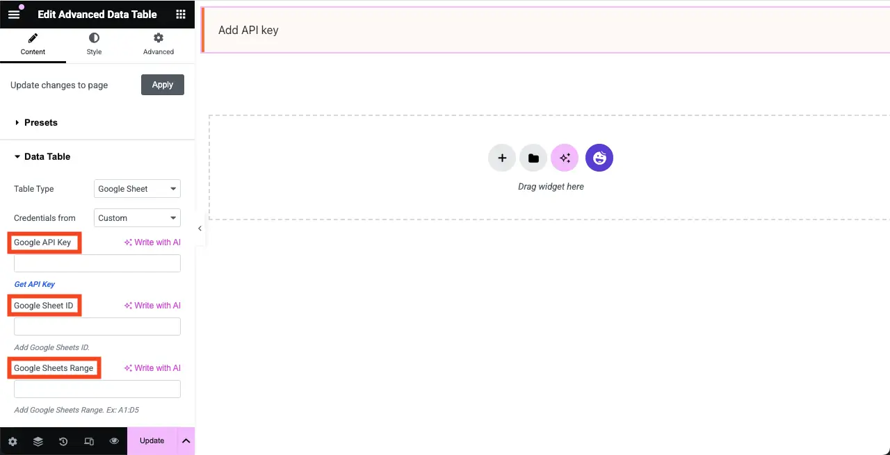 WordPress 테이블에 Google 시트를 포함시키고 정렬 가능한 5 Add Google Sheet information