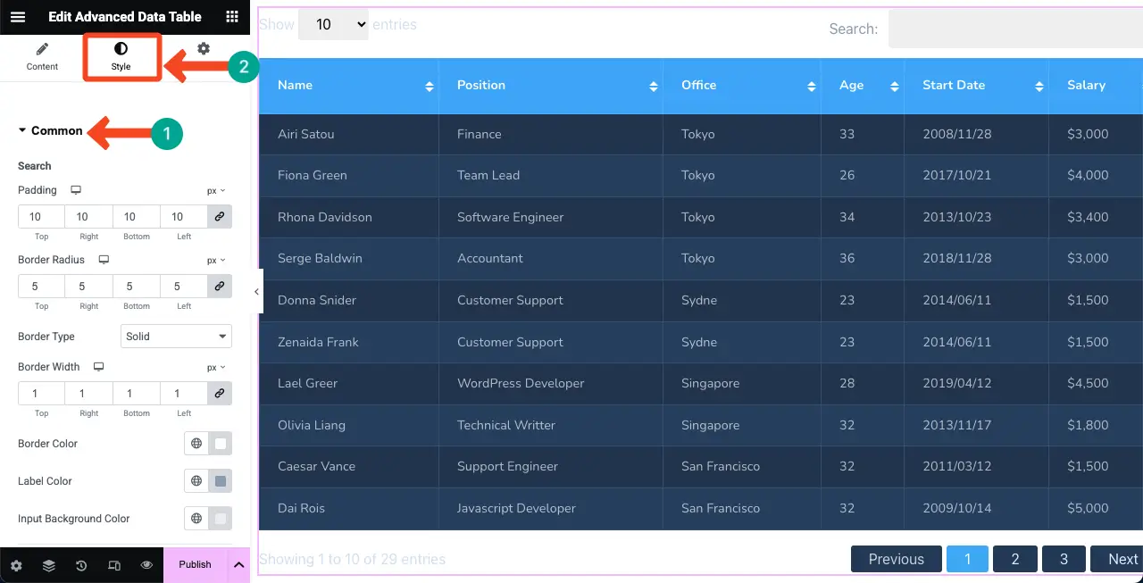 WordPress 테이블에 Google 시트를 포함시키고 정렬 가능한 17 Stylize the Table