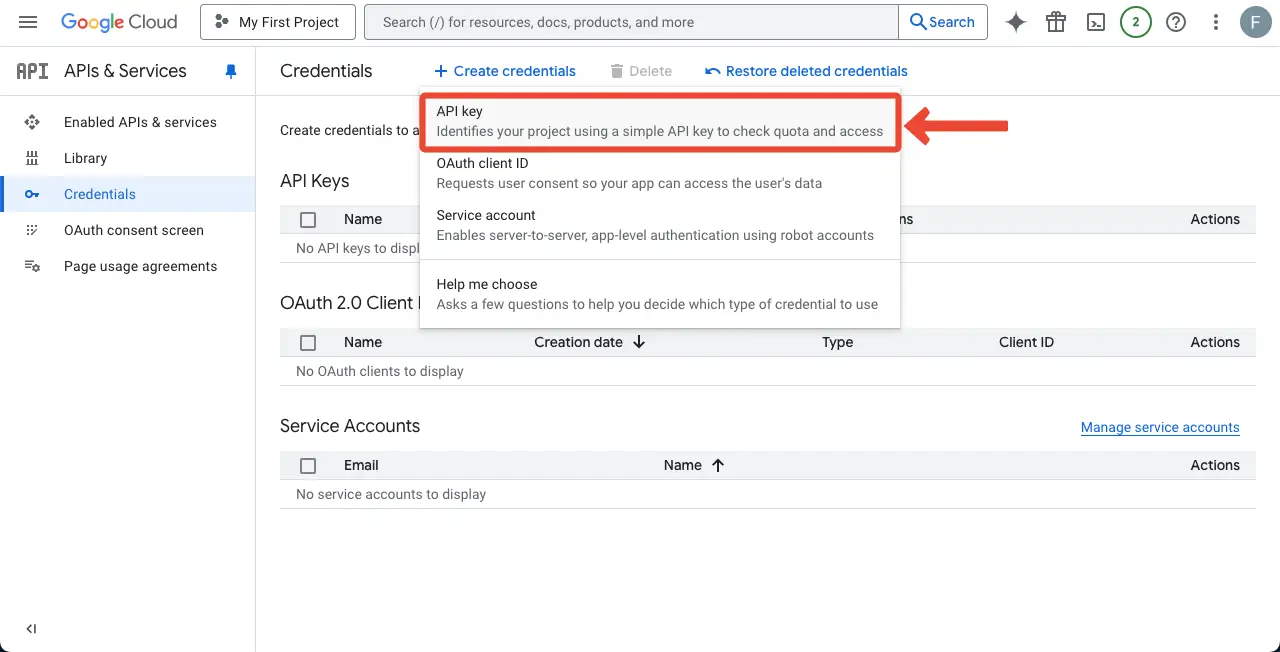 WordPress 테이블에 Google 시트를 포함시키고 정렬 가능한 7 Create Google API Key