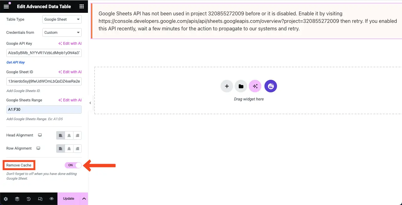 WordPress 테이블에 Google 시트를 포함시키고 정렬 가능한 12 Remove Cache for displaying the table