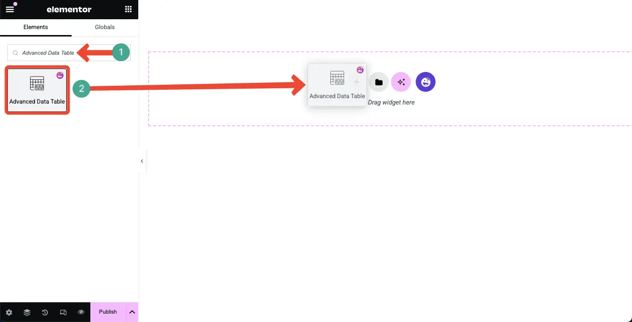 WordPress 테이블에 Google 시트를 포함시키고 정렬 가능한 2 Drag and Drop the Advanced Data Table Widget