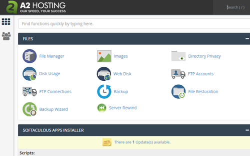 A2 -Hosting -Cpanel - isitwp - kostenloser WordPress -Themendetektor A2 Hosting cPanel