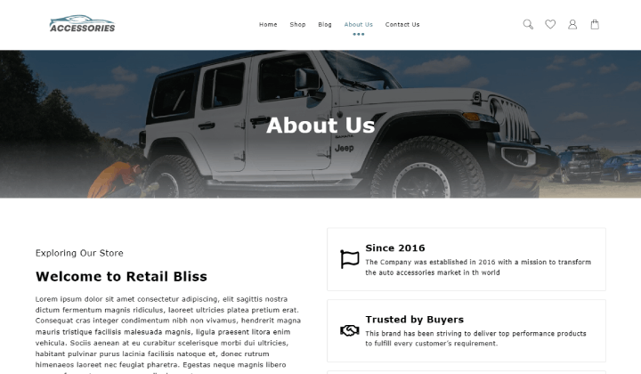 자동차 액세서리를위한 새로운 웹 사이트 템플릿 (한 클릭 설치) 5 car accesories about us