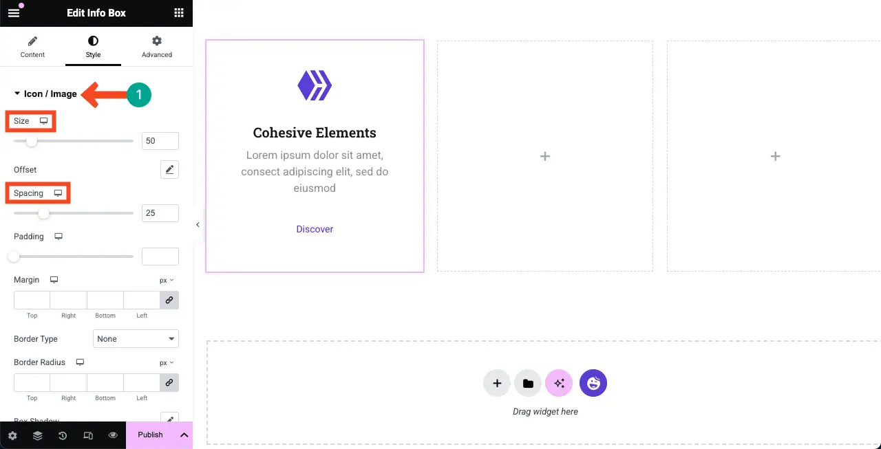 如何使用Elementor 12在WordPress中创建功能框 Stylize the Icon/Image of the feature box