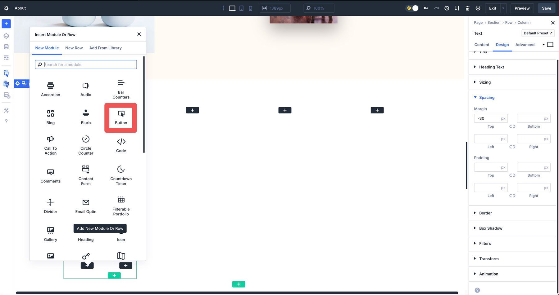 Divi 5의 중첩 행