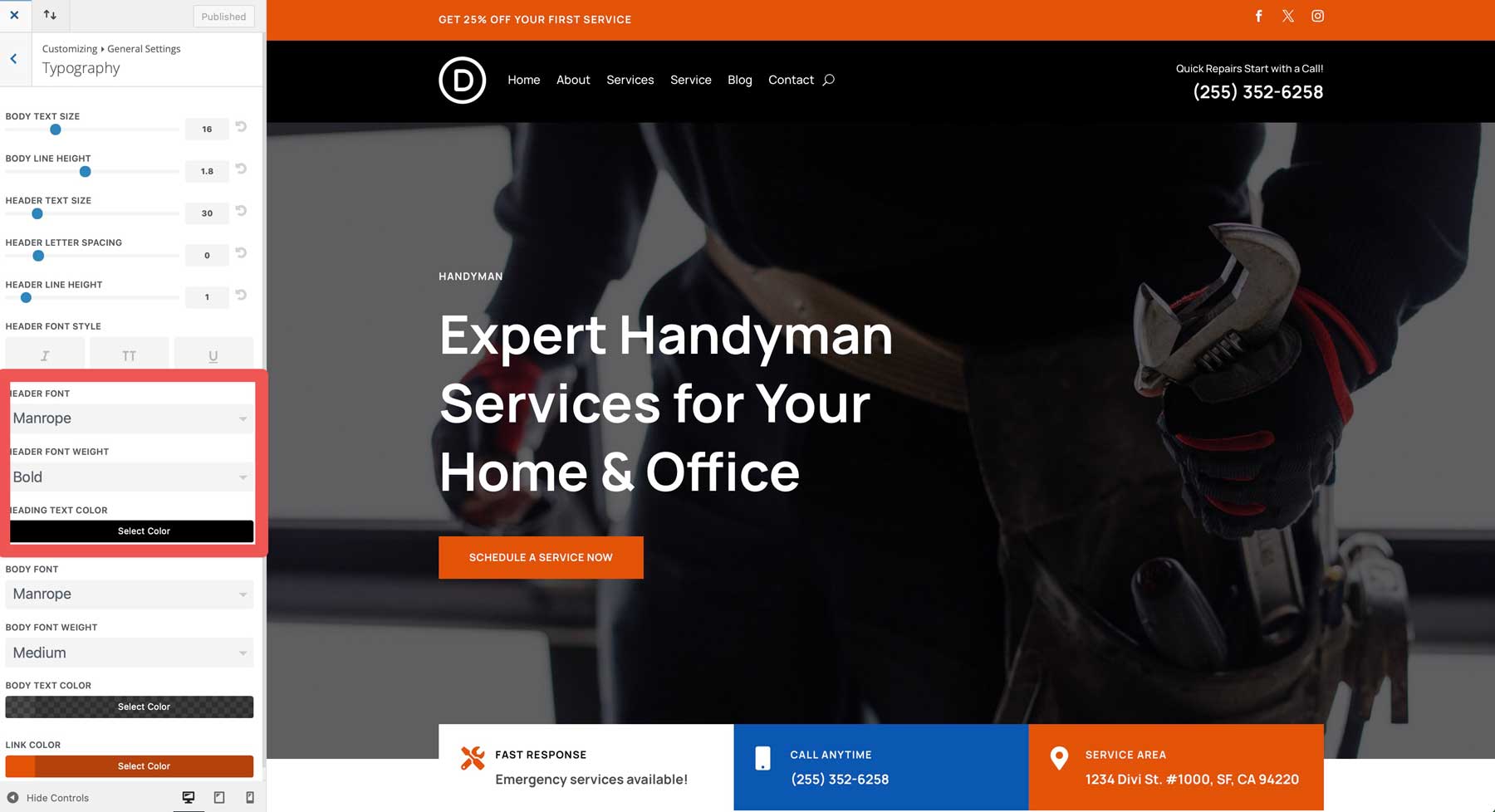 Handwerker Starter Site für Divi