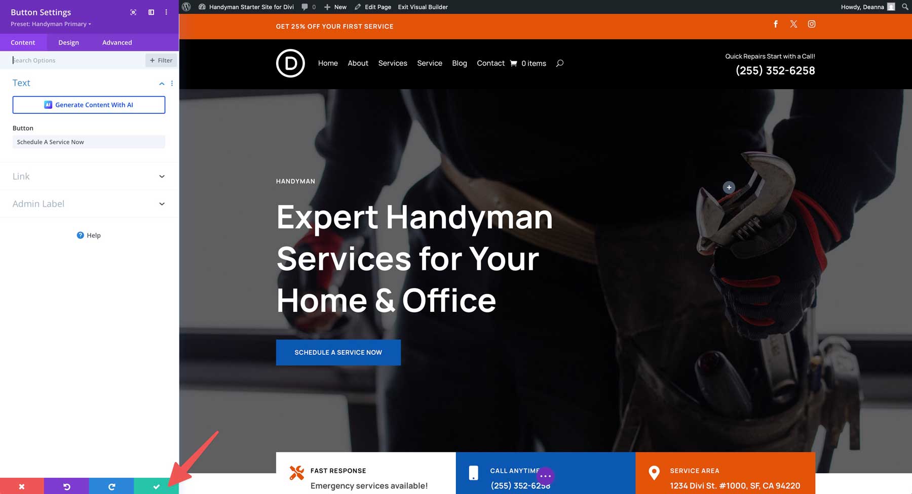 Handwerker Starter Site für Divi