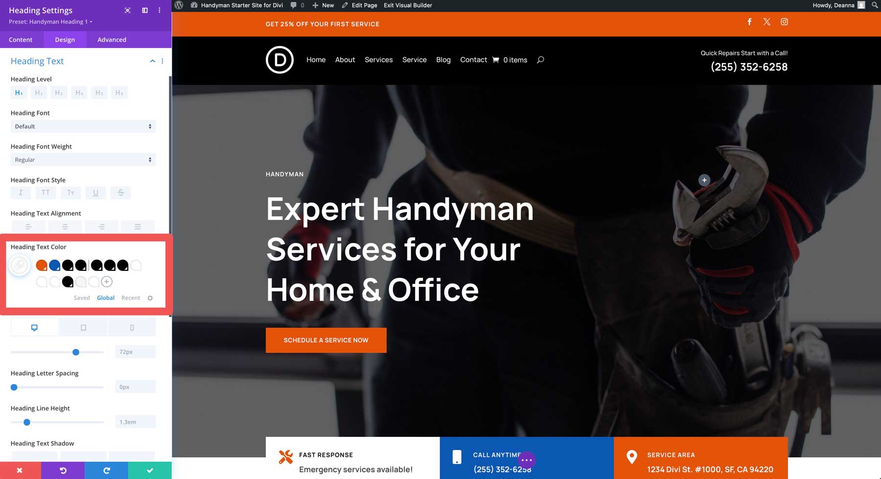 Handwerker Starter Site für Divi
