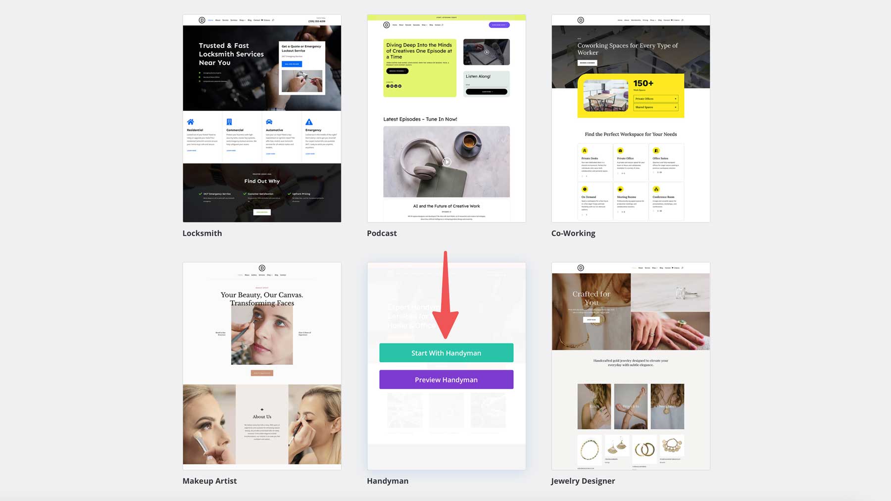 Handwerker Starter Site für Divi