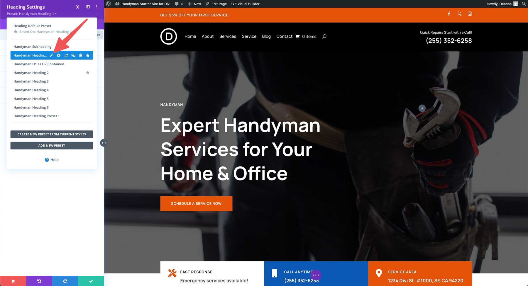 Handwerker Starter Site für Divi