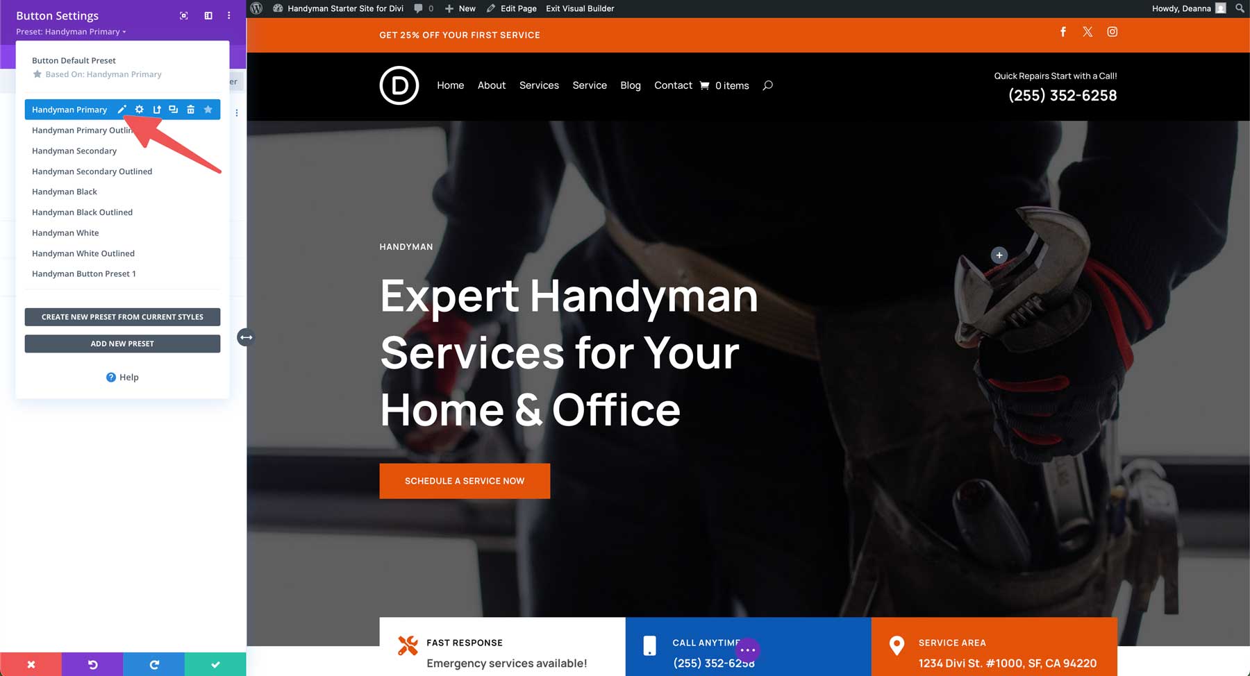 Handwerker Starter Site für Divi