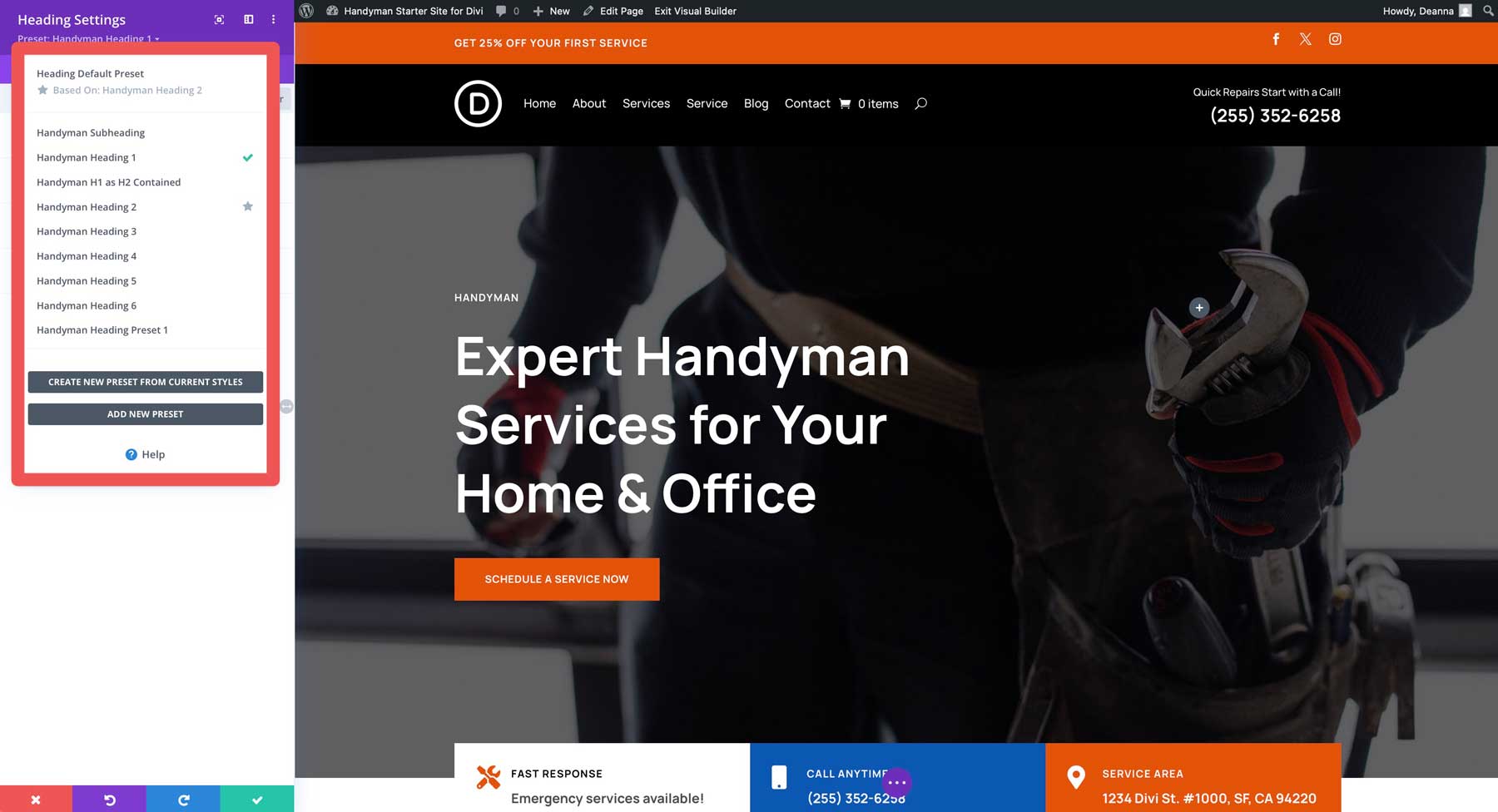 Handwerker Starter Site für Divi