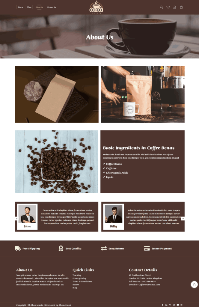 Nou șablon de site-uri pentru cafenea (instalare cu un singur clic) 4 About Us – Coffee Store