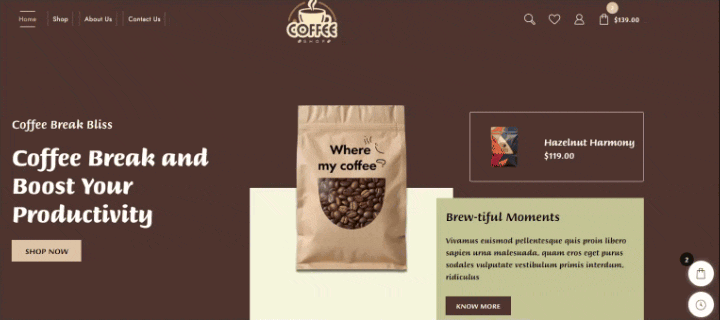 Nou șablon de site-uri pentru cafenea (instalare cu un singur clic) 7 shopping cart coffee shop 1