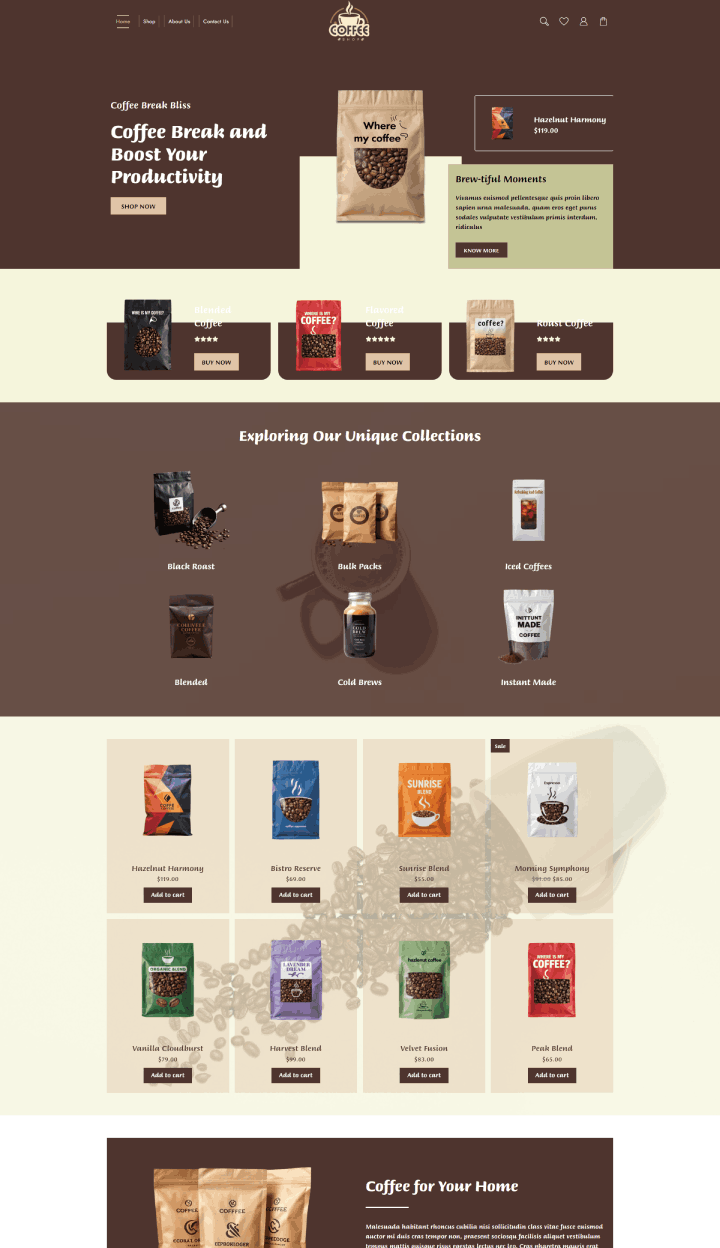 Nou șablon de site-uri pentru cafenea (instalare cu un singur clic) 1 coffee store 2