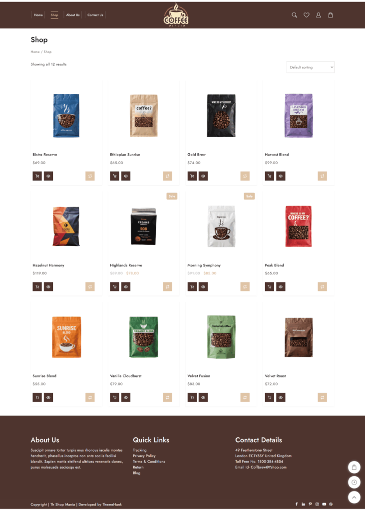 Nou șablon de site-uri pentru cafenea (instalare cu un singur clic) 3 coffee shop page