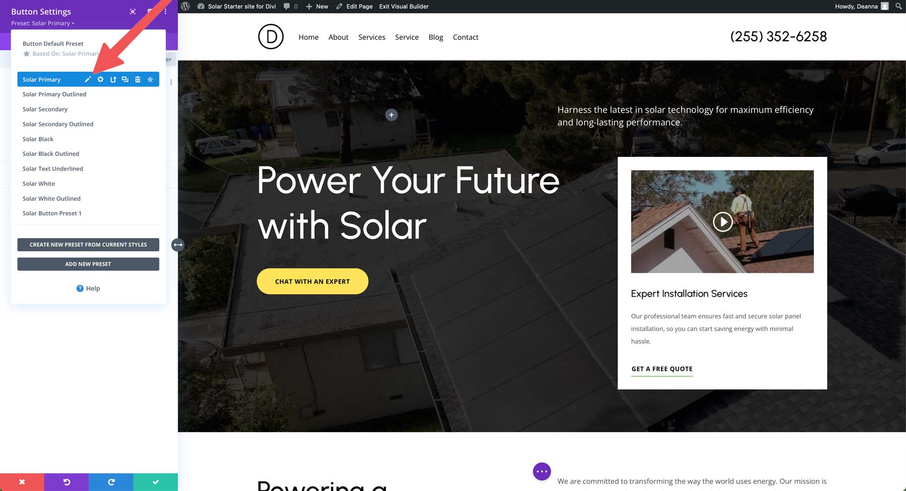 Site de pornire solară pentru divi