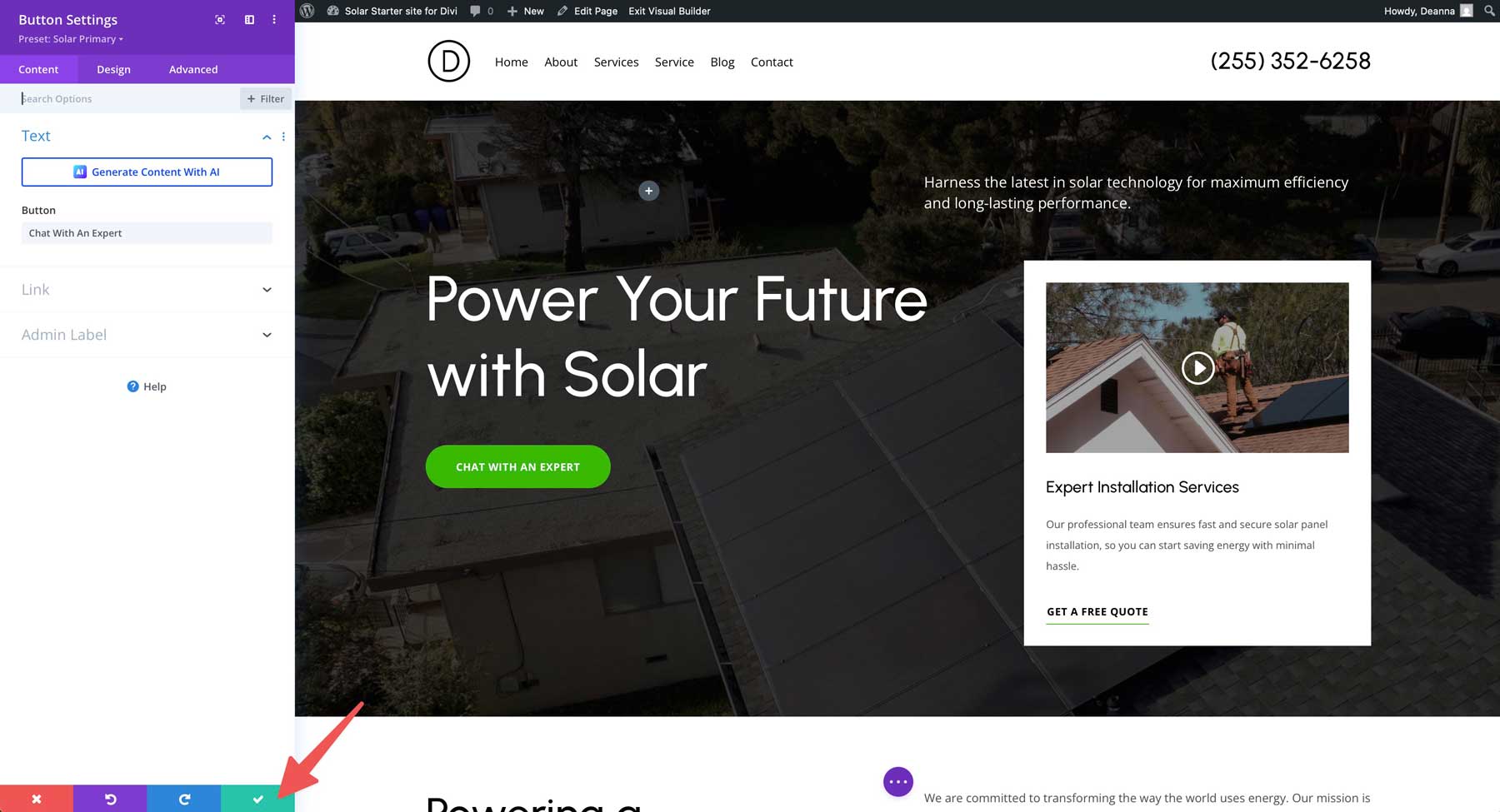 Site de pornire solară pentru divi