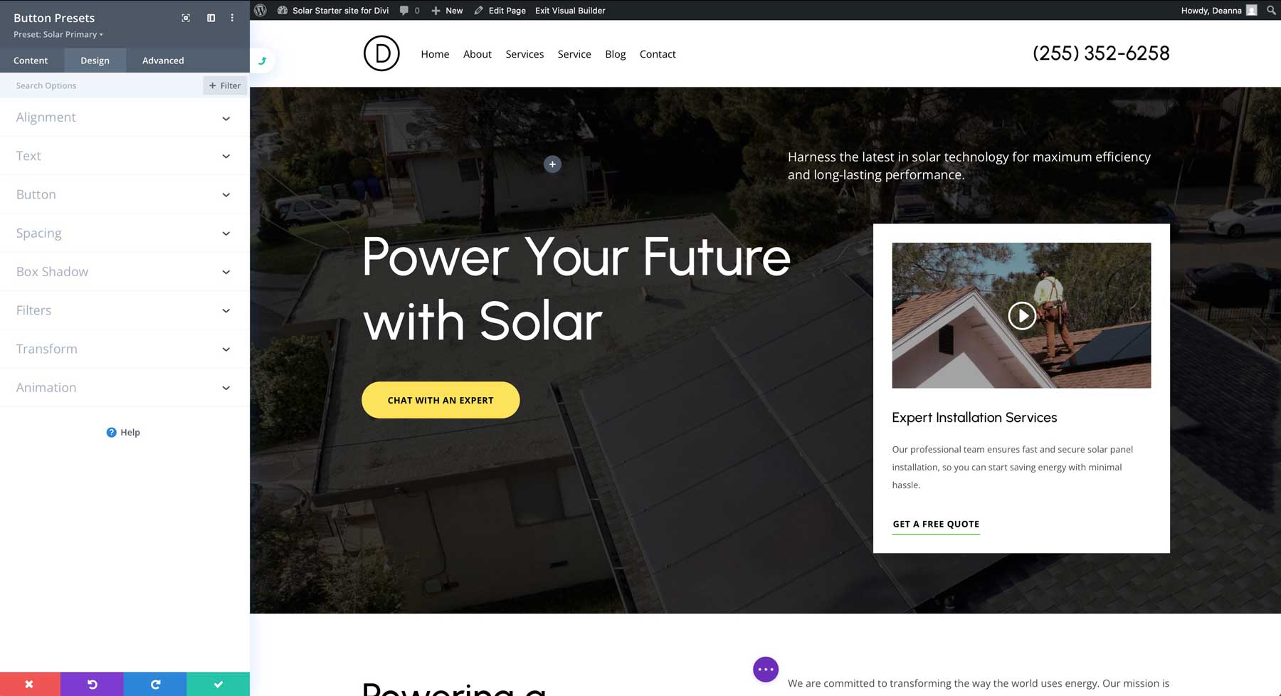 Site de pornire solară pentru divi