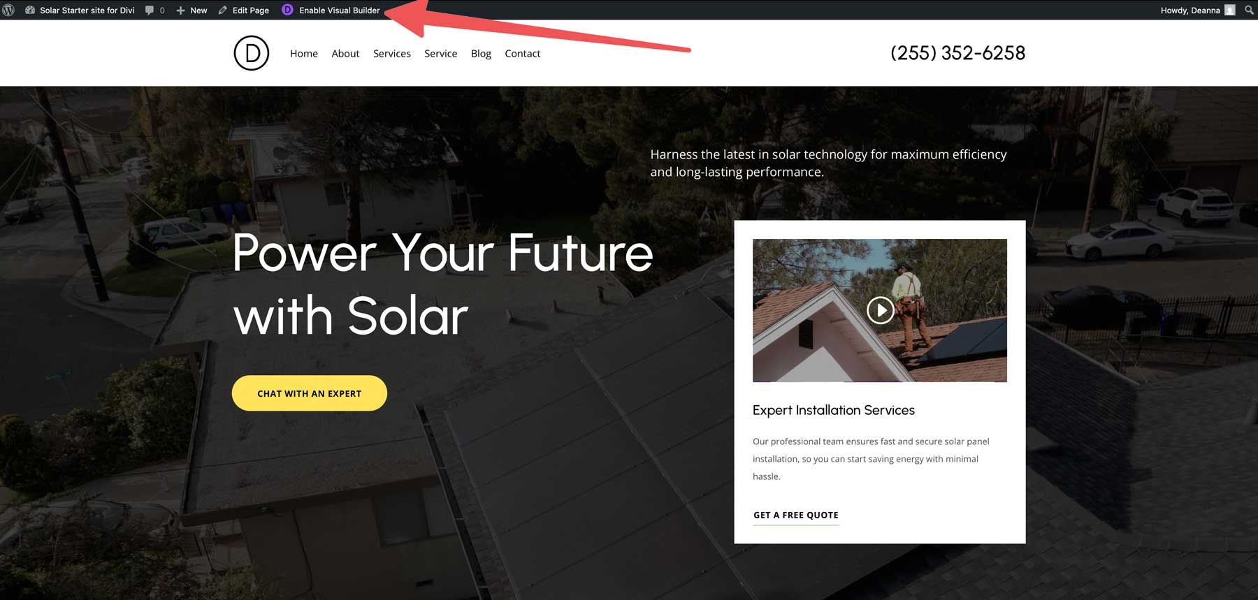 Site de pornire solară pentru divi