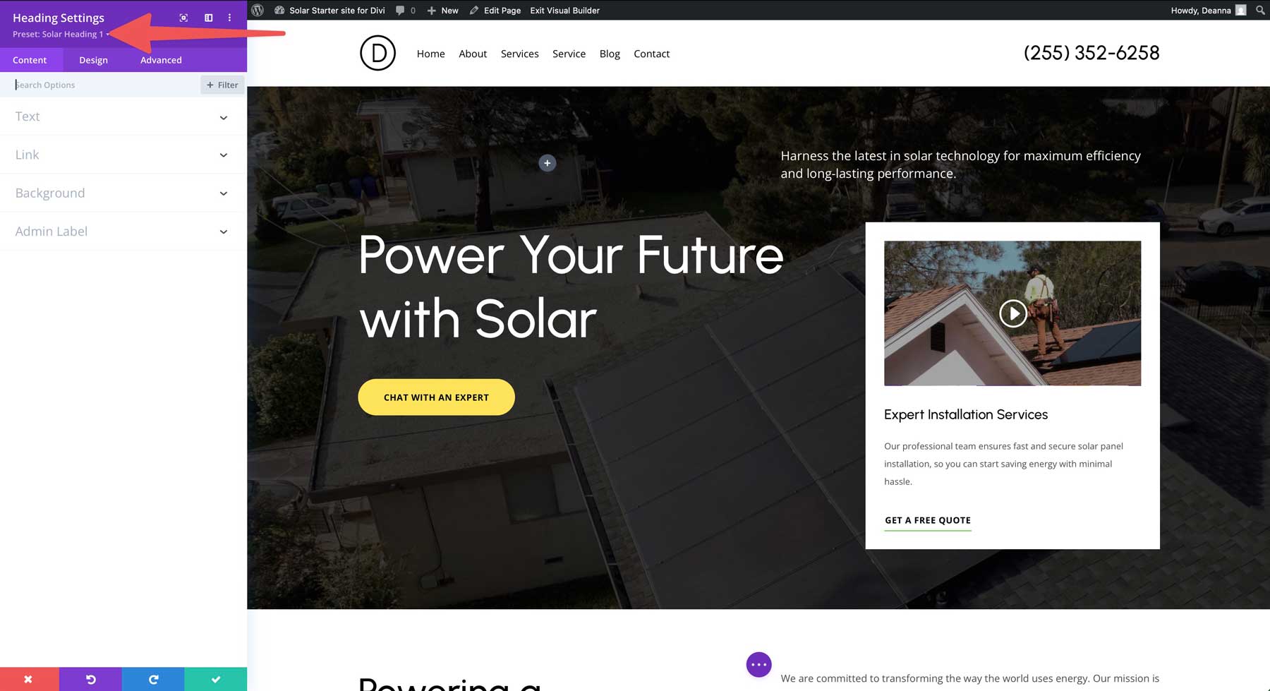 Site de pornire solară pentru divi