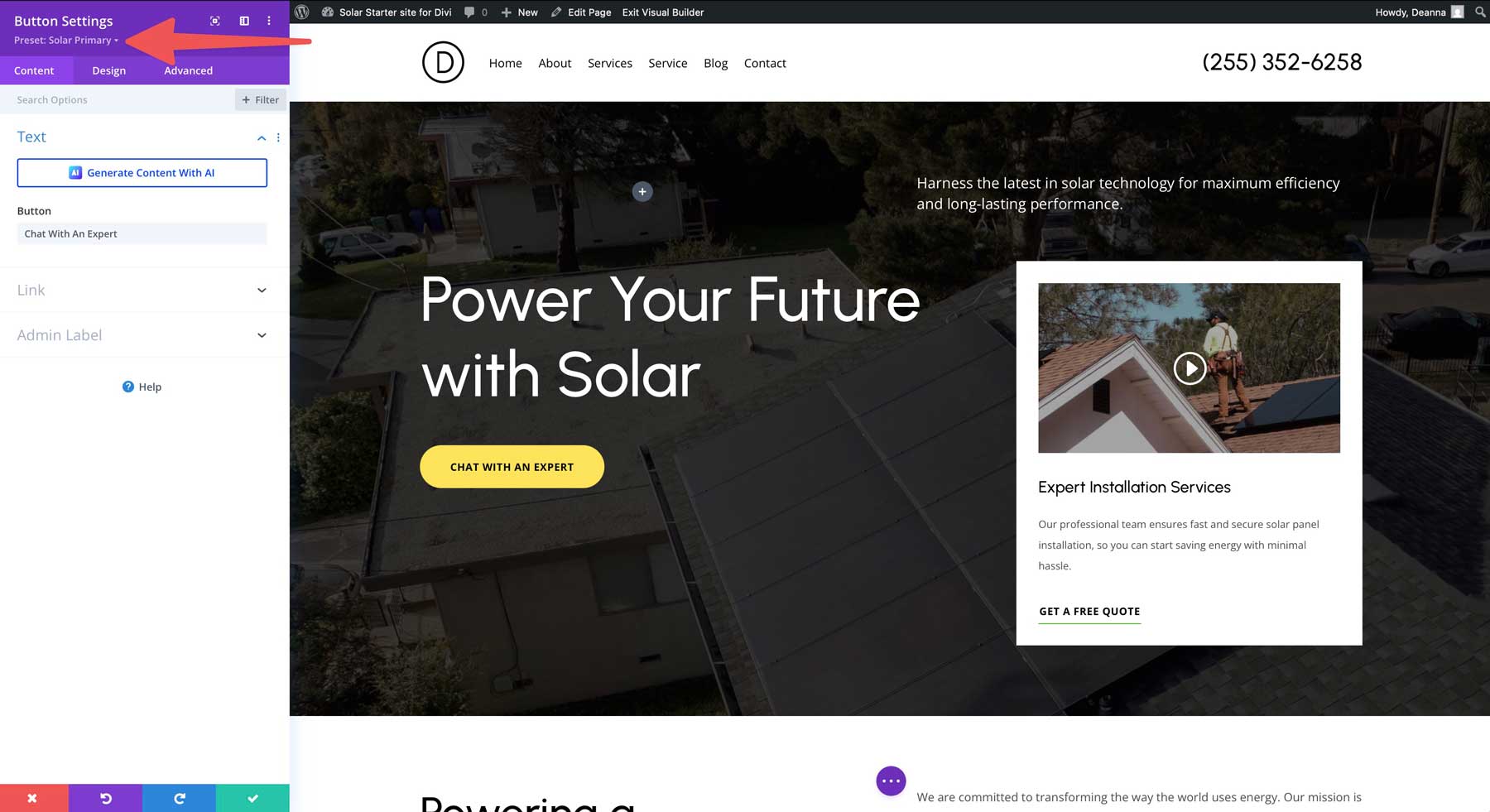 Site de pornire solară pentru divi