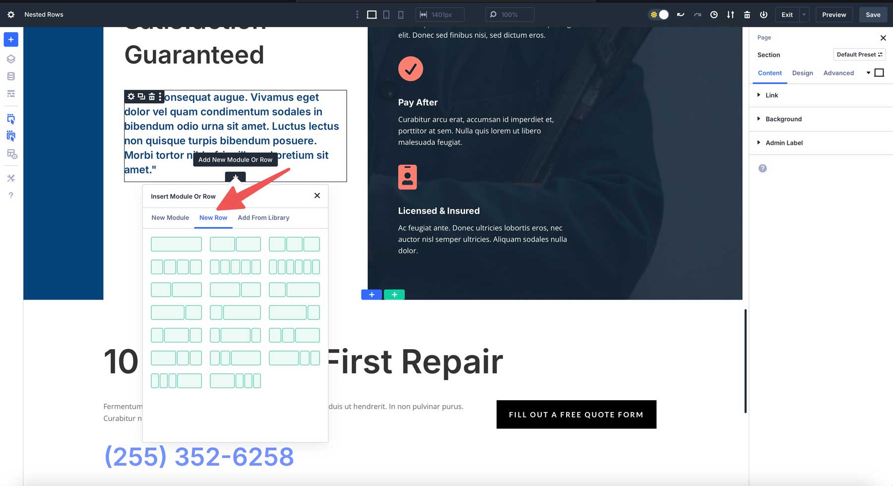 verschachtelte Reihen in Divi 5