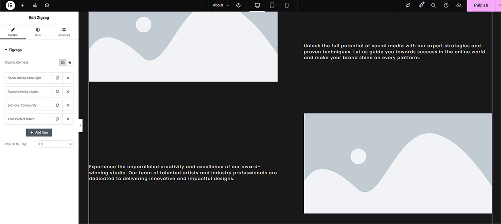 Widget a zigzag